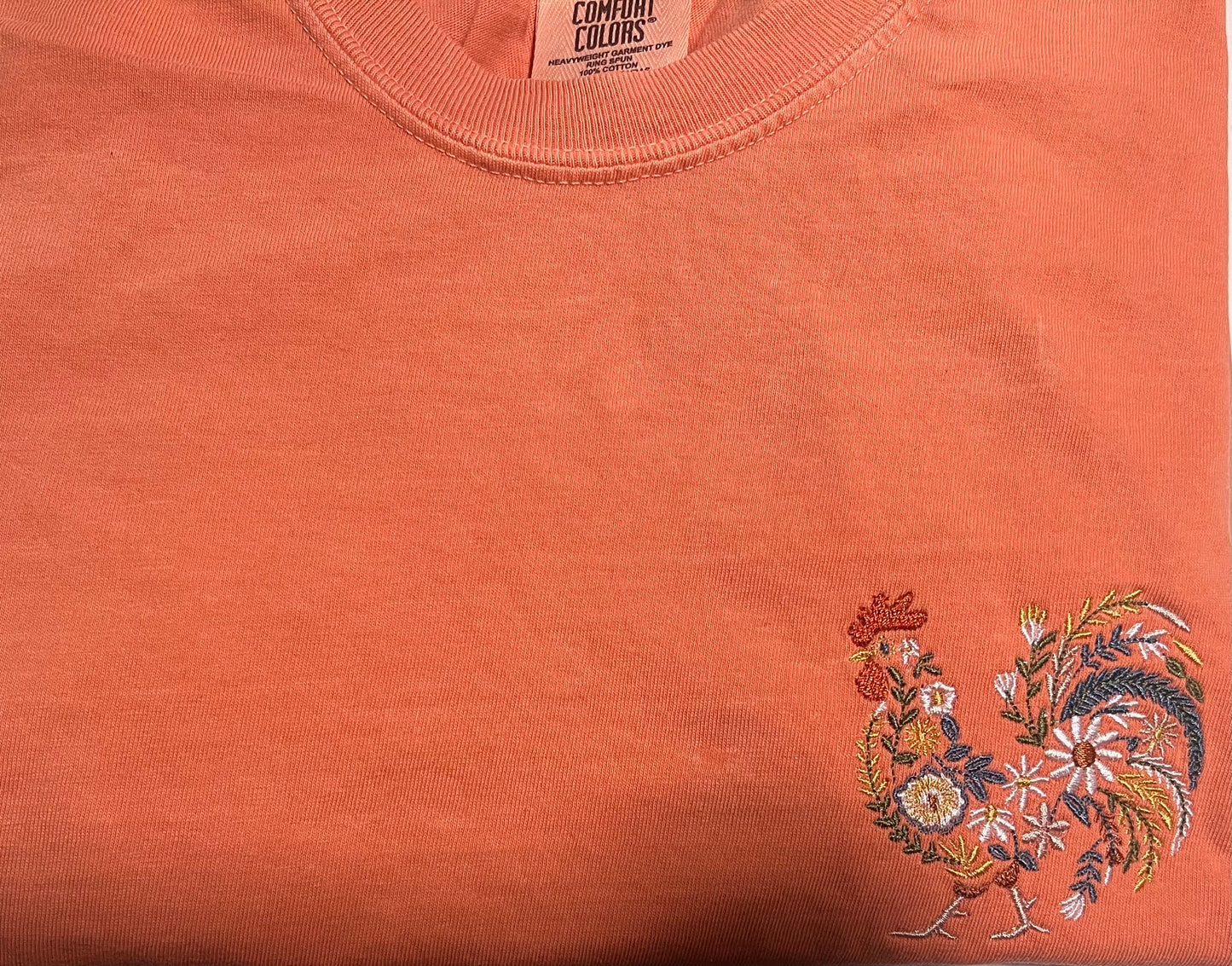 Floral Chicken Embroidered Pocket Tee