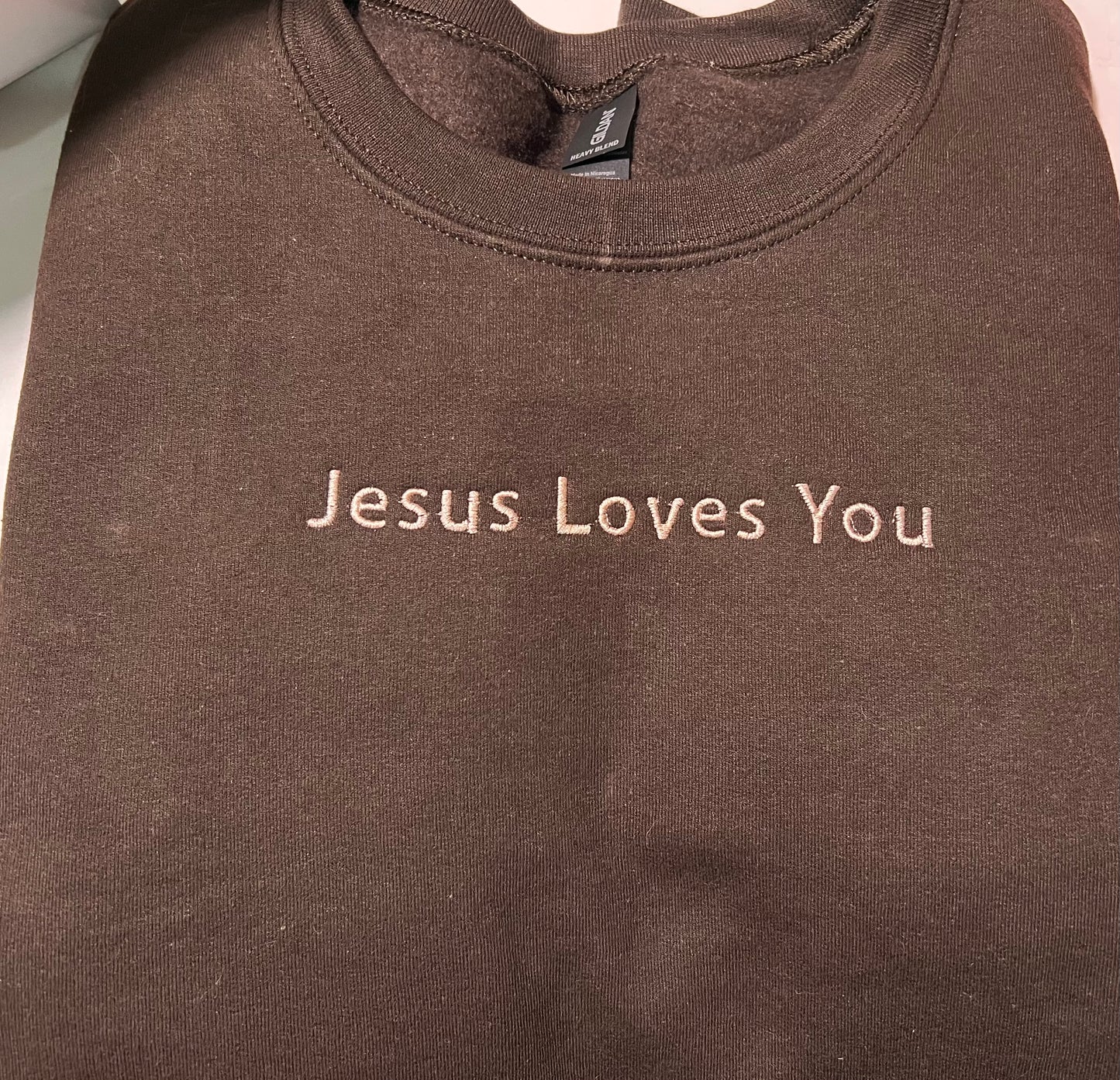 “Jesus Loves You” Embroidered Crewneck
