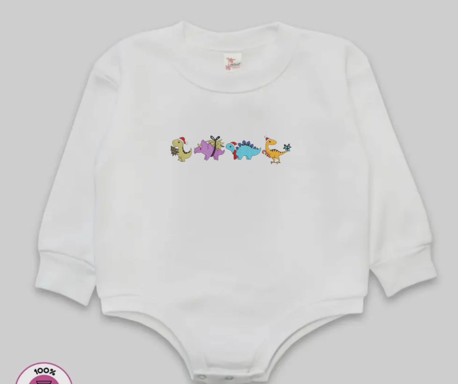 Cozy Bubble Romper- Embroidered Christmas Dinos