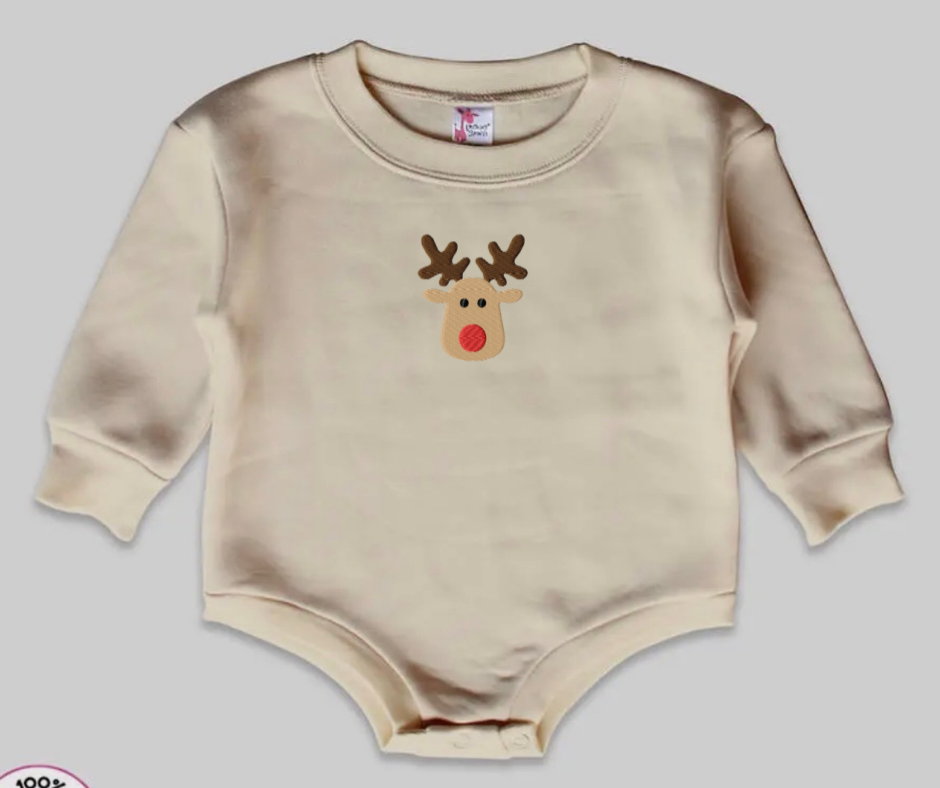 Cozy Bubble Romper- Embroidered Raindeer
